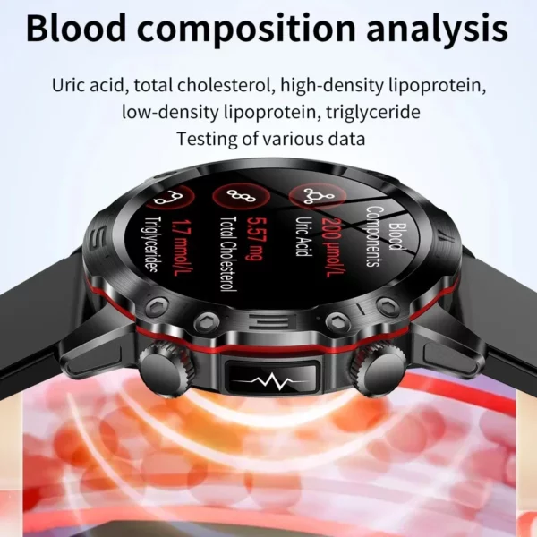 2024 New Blood Lipids Uric Acid Blood Glucose Smart Watch For Men ECG+PPG Fitness Tracker Clock Bluetooth Call Health Smartwatch - Image 4