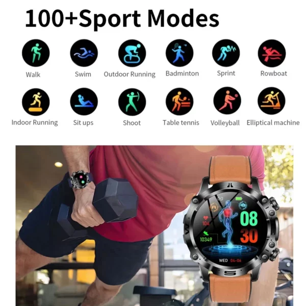 2024 New Blood Lipids Uric Acid Blood Glucose Smart Watch For Men ECG+PPG Fitness Tracker Clock Bluetooth Call Health Smartwatch - Image 6