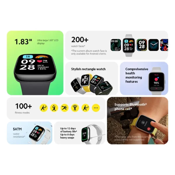 [World Premiere] Global Version Xiaomi Redmi Watch 3 Active Bluetooth Call 12 Days Battery 1.83'' LCD Display 5ATM Waterproof - Image 2